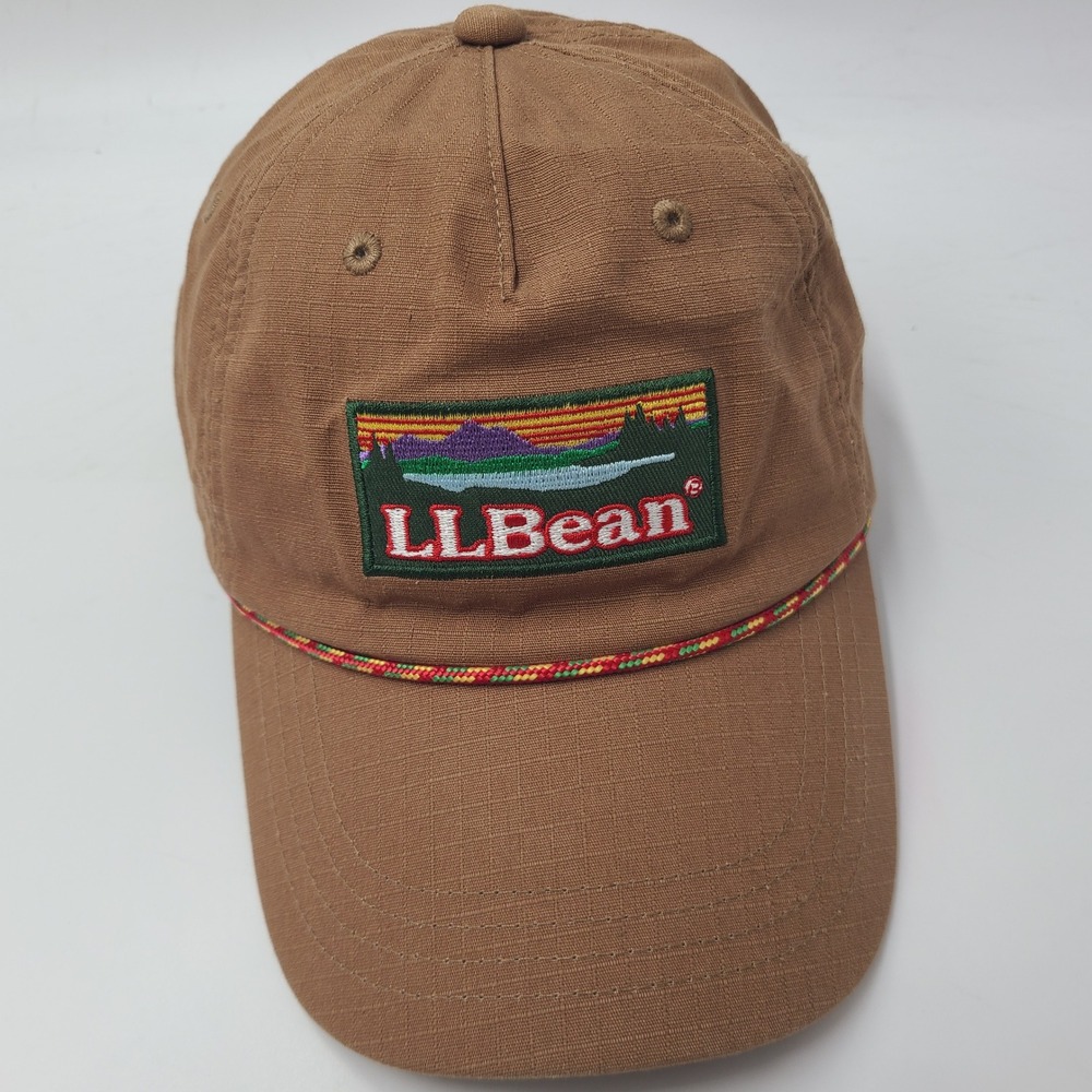LL Bean Hat Snapback Brown Rope Ripstop Mountain Patch Logo Outdoors Hiking Men